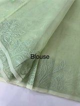 Semi organza saree with lace embroidery MSH117- Pastel PistaGreen