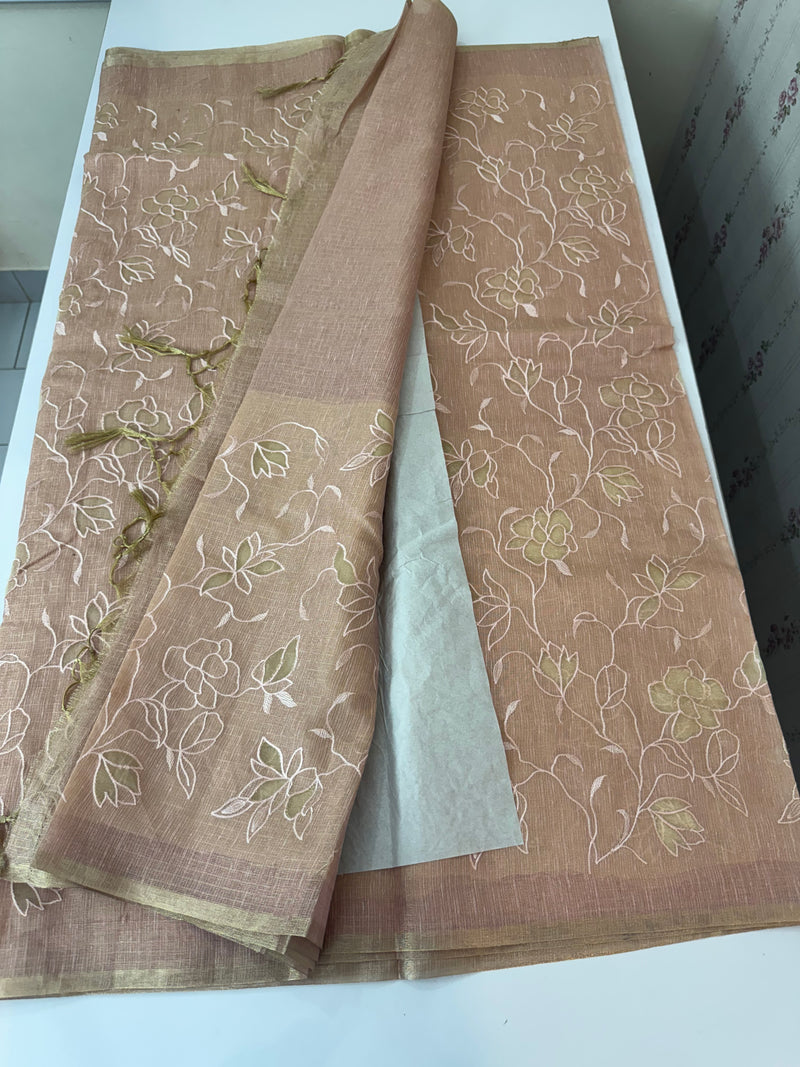 Kota Tissue Silk applique work saree MS49811 - PeachPink