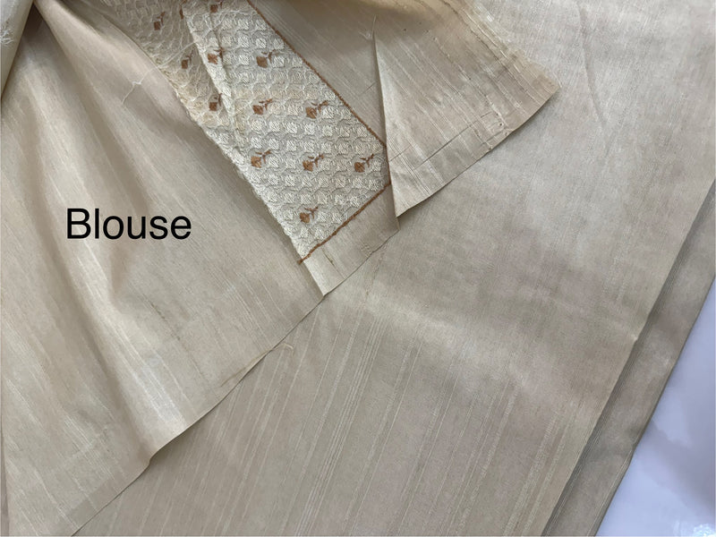 Blended tussar Saree with Embriodery - SEFNMYS Cream