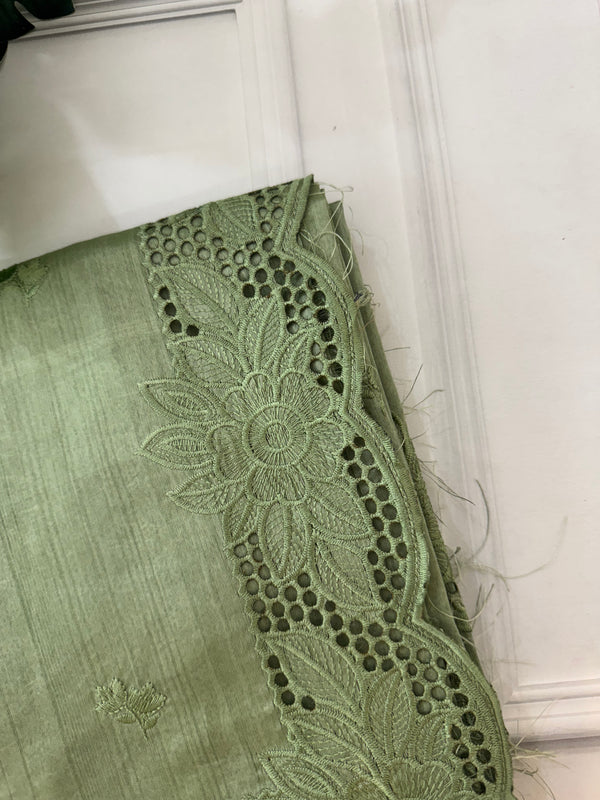 Blended tussar saree with cutwork SSPNMNR - DuskyGreen