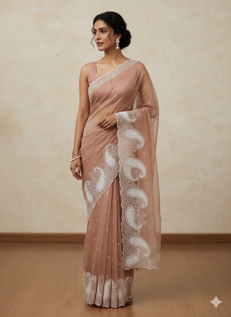 Viscose Organza saree with embriodery-MS14414