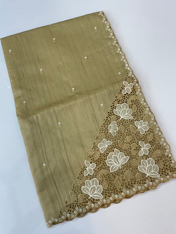 Cutwork Semi tussar saree MTSS674 DarkBeige