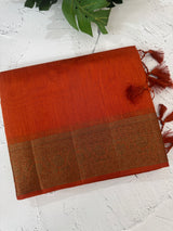 Jute silk saree with antique zari weaving MJL399- Orange
