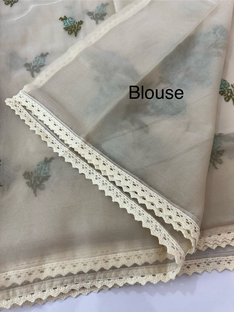 Viscose organza saree with cross stitch embroidery MS5089