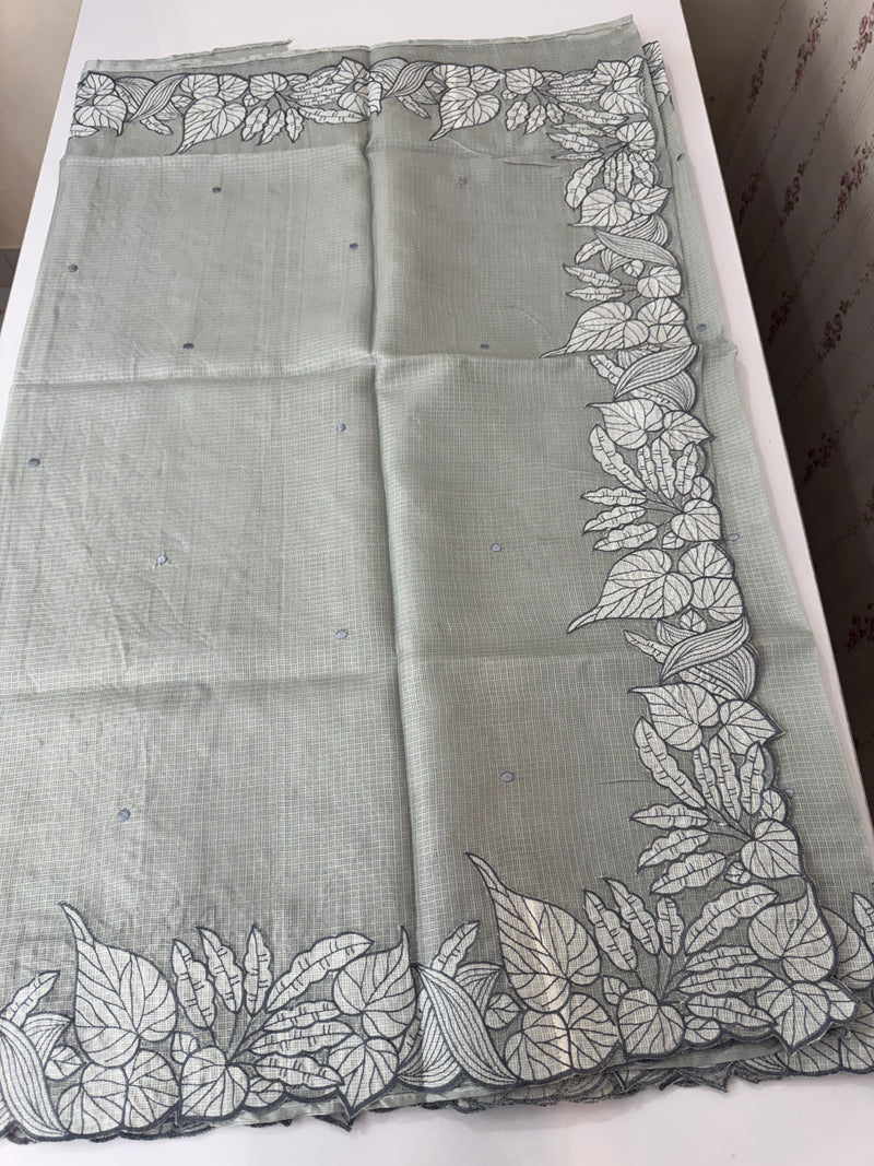 Soft kota silk saree with embriodery MS15031- Grey