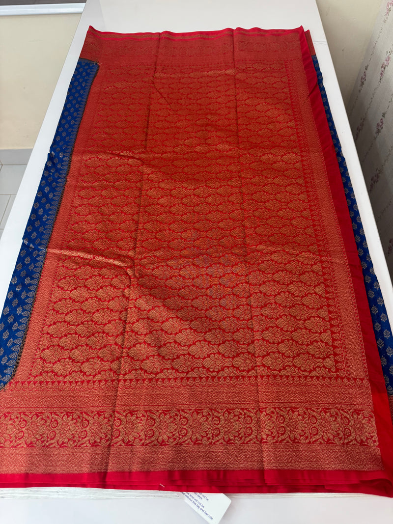 Banarasi viscose Georgette saree MKGS611- DeepSeaBlue to Red