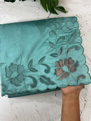 Semi silk saree with applique borders MSH231 BlueGreen
