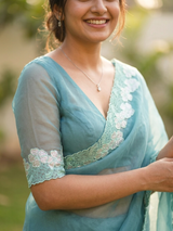 Soft organza saree with turkish applique borders- MCW735