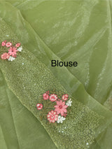 Glass tissue organza saree with embroidery MSF125 LeafGreen