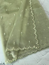 Glassy tissue organza saree with embroidery FKF121 - DuskyGreen