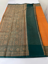Semi silk saree with checks zari weaving MS81543- RustOrange to Green