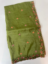 Crush Organza embroidery saree MS14567 LeafGreen