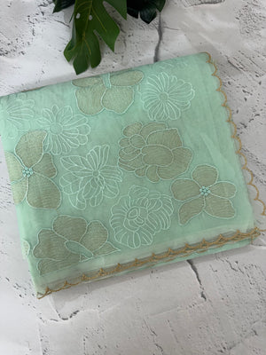 Viscose organza saree with thread work - MSH925 PastelAqua