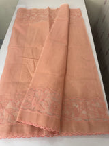 Moonga checks saree with Net Applique borders  MSH159 Peach