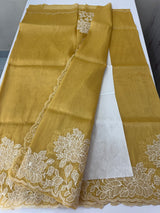 Tissue mix soft Organza saree with applique work MSCK38 Yellow