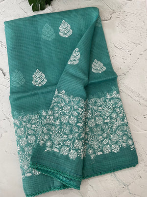 Soft kota checks saree with embroidery - MS7676