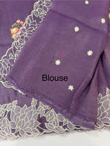 Soft crush Organza saree with embroidery and applique work MS14764 Purple