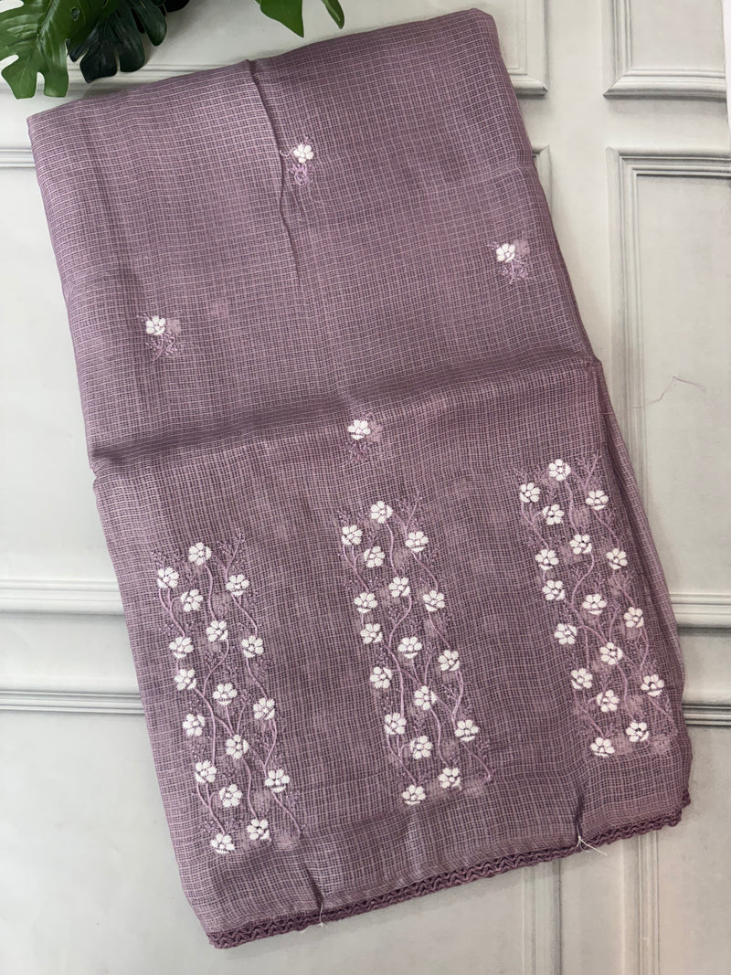 Kota checks saree with embroidery SVTS34 - DuskyLavender