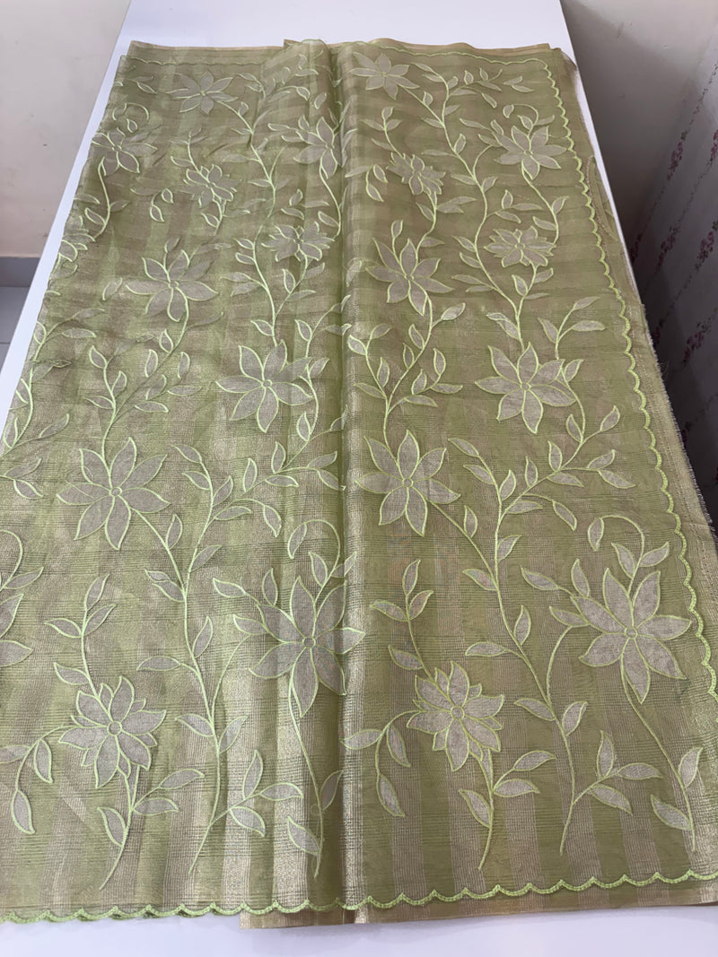 Tissue Silk applique work saree MSH133 Design 2- LightGreen