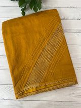 Supernetsaree with crochet work and lace border MCJ5433 - Mustard (Design - Diagonal Crochet)