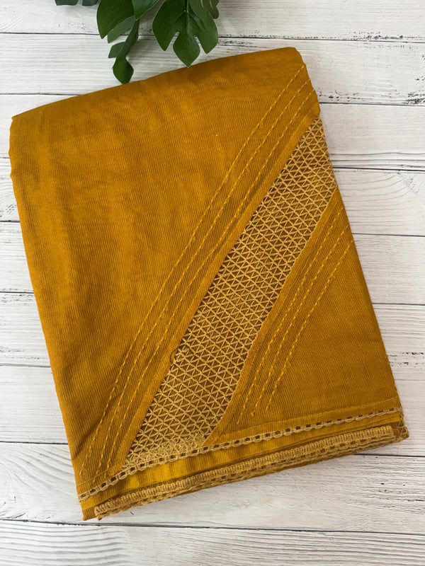 Supernetsaree with crochet work and lace border MCJ5433 - Mustard (Design - Diagonal Crochet)