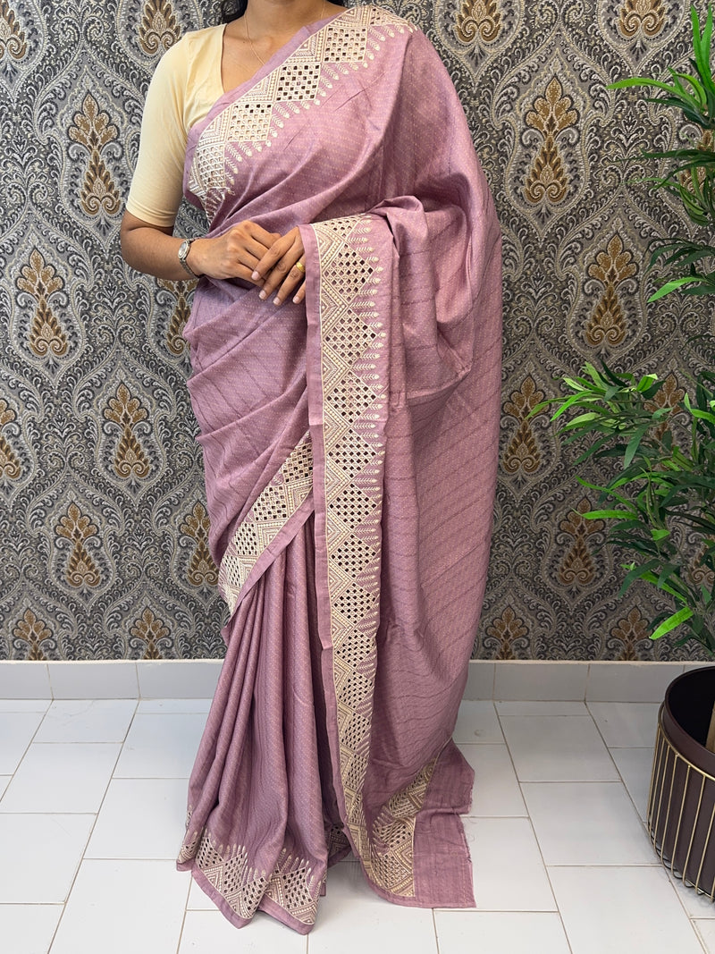 Cutwork blended tussar saree MTS6781 DustyMauve