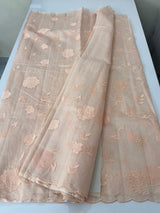 Mul chanderi- linen applique work saree  MSH174 PastelPeach