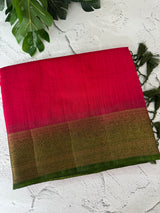 Jute silk sarees with contrast pallu & blouse MJL396 Pink to Green