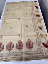 Semi chanderi saree kanta embriodery MSF590 - Cream