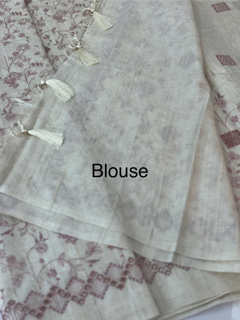 Jute tussar silk saree with cutwork & embroidery MS40414