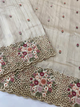 Cutwork Blended tussar saree MTS610 - Beige