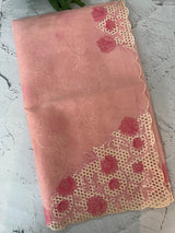 Viscose Organza saree with cutwork borders-MSH262 PeachPink