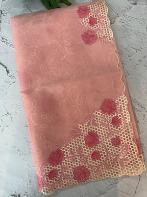Viscose Organza saree with cutwork borders-MSH262 PeachPink