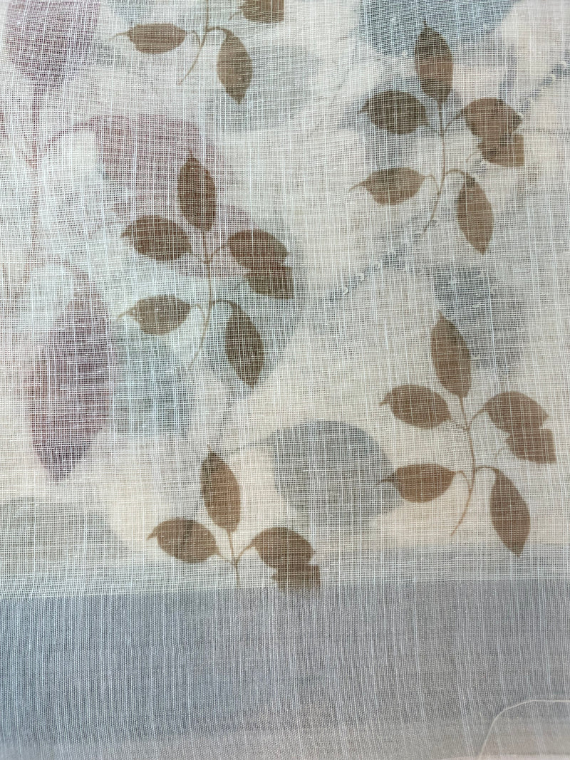 Handworked floral digital printed semi Linen Saree MLS611