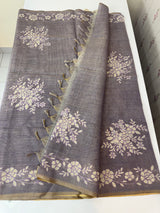 Tissue Linen Saree with applique work MRS890