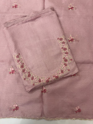 Unstitched Silky Kota Set with embroidery- MK66 PastelOnion