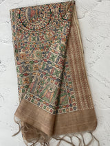 Madhubani Printed Semi tussar silk saree with Kanta work MBT6877 (5)