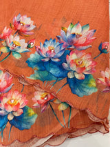 Digital printed semi Linen Saree MLS711- OrangePeach