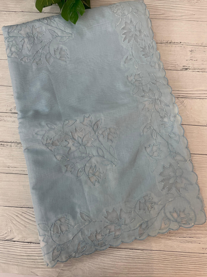 Mul chanderi saree with applique borders MSH112 PowderBlue