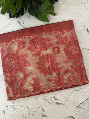 Blended tussar saree with organza applique applique borders MTSS452 DarkPeach