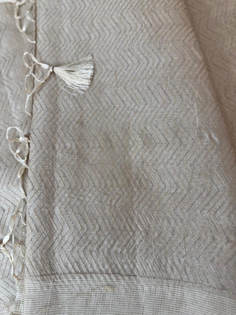 Blended tussar saree with embriodery - MS8665 Pearl Cream