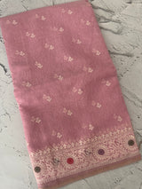 Tissue linen saree with embroidery MTL451 Pink