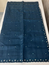 Blended tussar saree with cutwork border- MSHK268 MidnightBlue