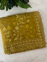 Soft Crush organza saree with embroidery and cutdana work - MOS5782 MustardOlive