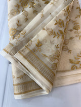 Banarasi kora oraganza saree with embroidery  MKOS326 Cream