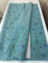 Moonga checks saree with prints and embroidery MSH154- DuskyBlue