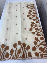 Jute Linen Applique work saree  -MSH128 Offwhite to Caramel
