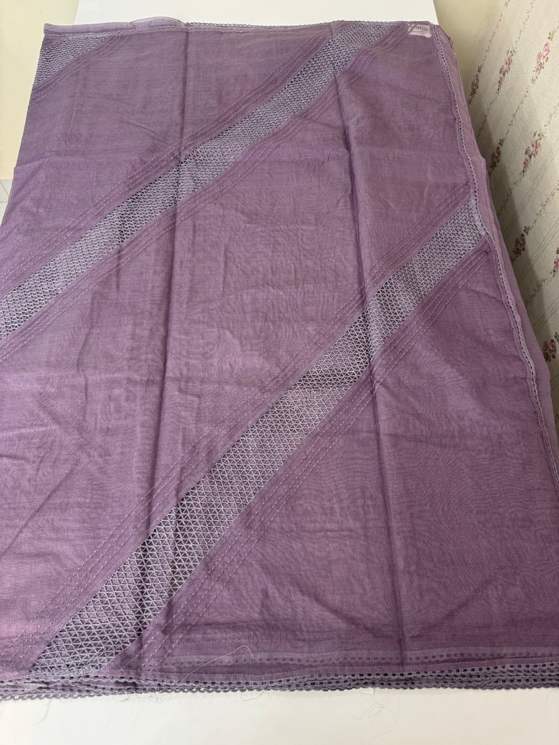 Supernet saree with crochet work and lace border MCJ5433 -Mauve(Design - Diagonal Crochet)