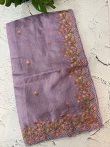 Soft kota checks saree with embroidery  - MS7843 Lavender