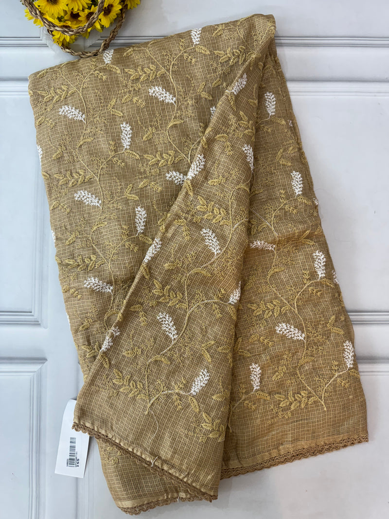 Soft kota checks saree with embroidery SVPISS Wheat